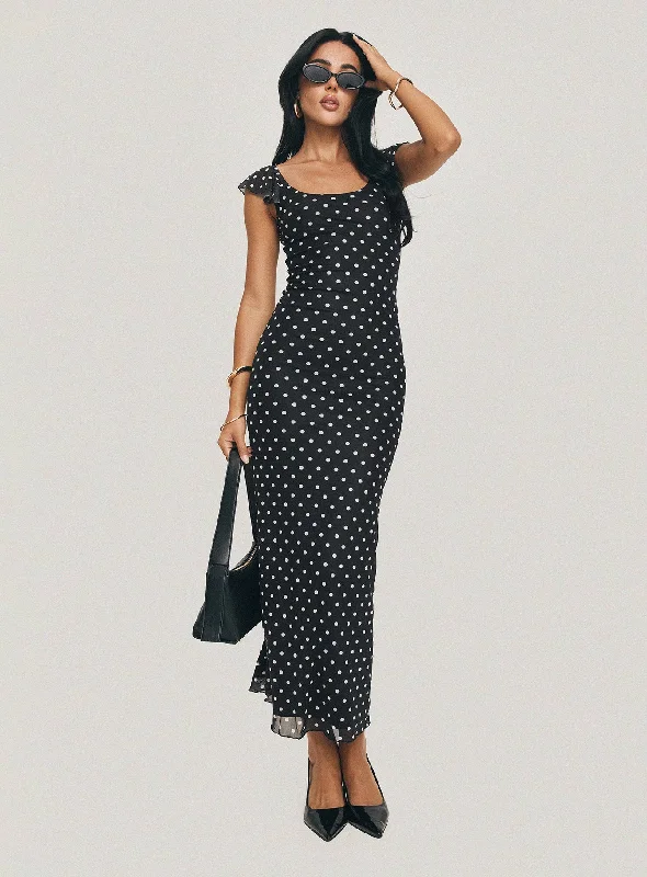 Contemporary Casual Deals Sandberg Maxi Dress Black Polka Dot Luxury Comfort