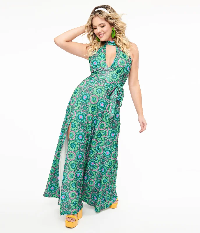 Style Upgrade Smak Parlour 1960s Emerald Floral Halter Maxi Dress Chic Urban Fashion Look