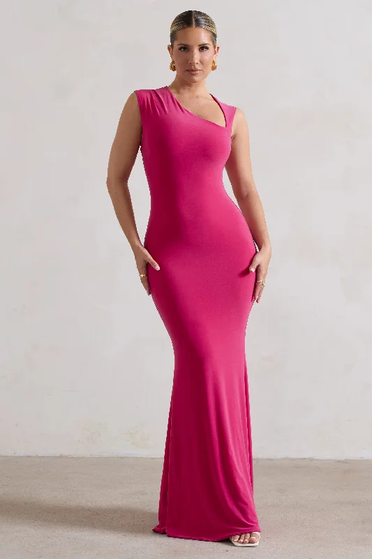 Street Style Discounts Behind The Scenes | Dark Pink Sleeveless Cut-Out Maxi Dress Vintage Elegance