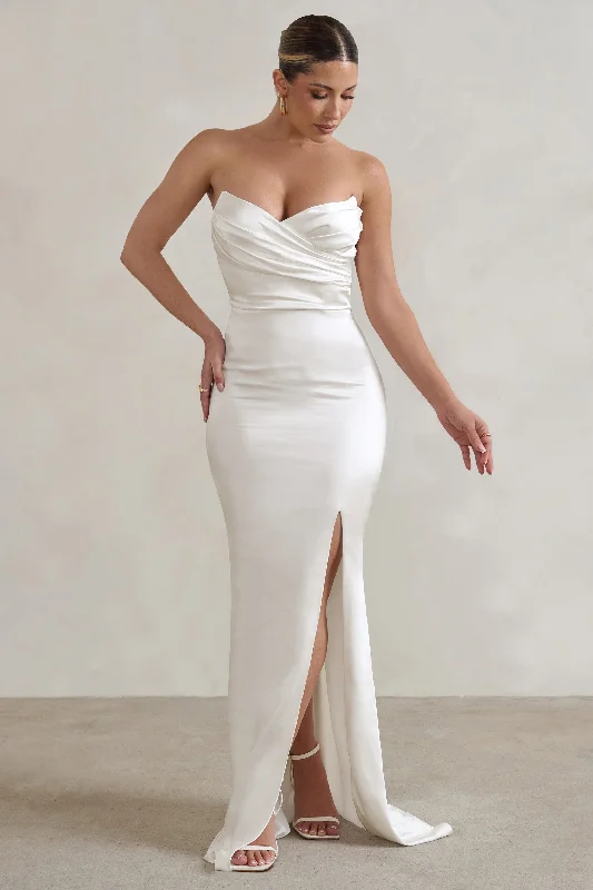 Essentials On Sale Coraline | White Strapless Maxi Dress With Split Feminine Charm