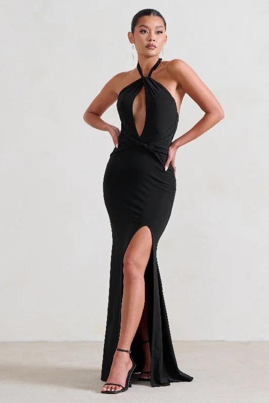 Trendy Styles Luxuria | Black Halter Cut Out Maxi Dress Boho Chic