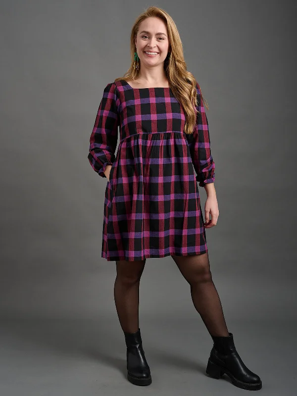 Contemporary Chic Promotions Nico Mini Dress - Ultra Violet Plaid Soft Textures