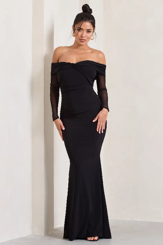 Daily Deals Alex | Black Bardot Twist Maxi Dress Feminine Grace