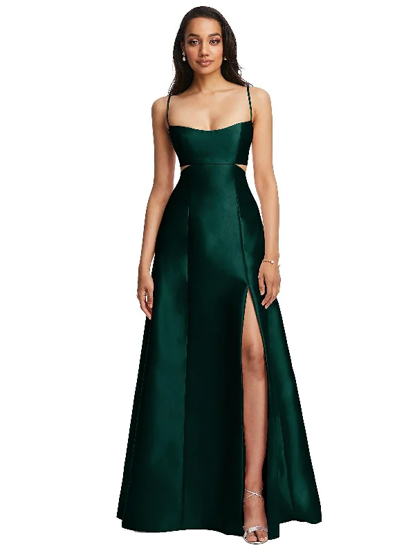 Effortless Style, Endless Impact Open Neckline Cutout Satin Twill A-Line Gown with Pockets Classic Charm