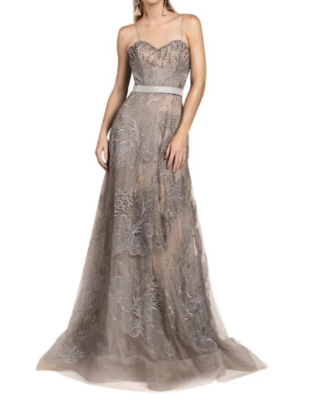 Casual Chic Oriental Orchid Lace Gown In Gray Chic Urban Fashion Look