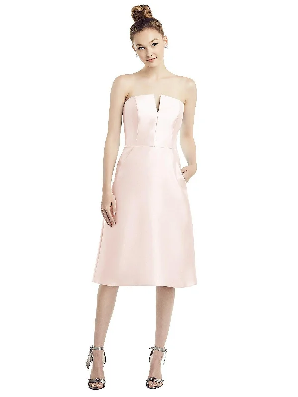 Unleash Your Trendy Side Strapless Notch Satin Cocktail Dress with Pockets Seasonal Trend