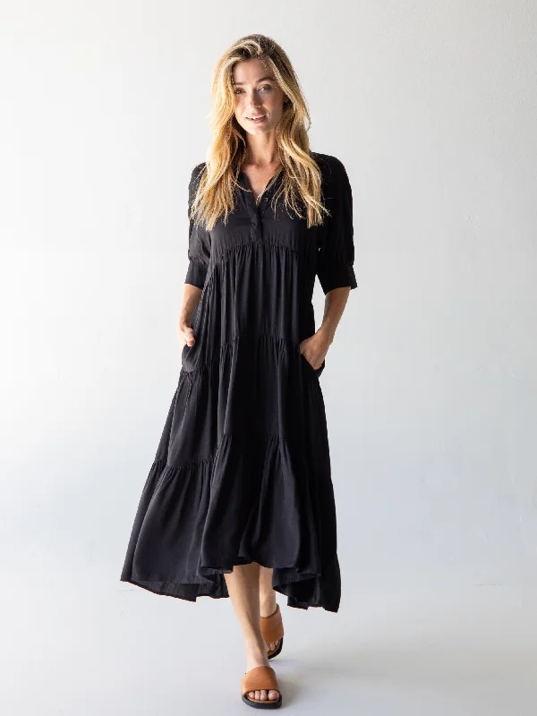 Special Offers, Don't Miss Rebecca Midi Dress - Black Today Only