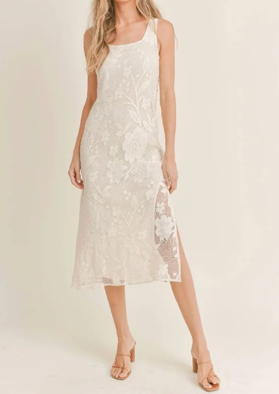 New Season Fashion Preview Sale Vintage Lover Lace Midi Dress In Ivory Y2K Nostalgic Fashion Look