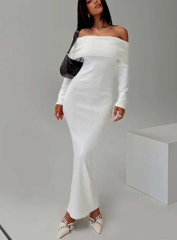 Athleisure Style Sale Celestara Off The Shoulder Maxi Dress White Chic Allure