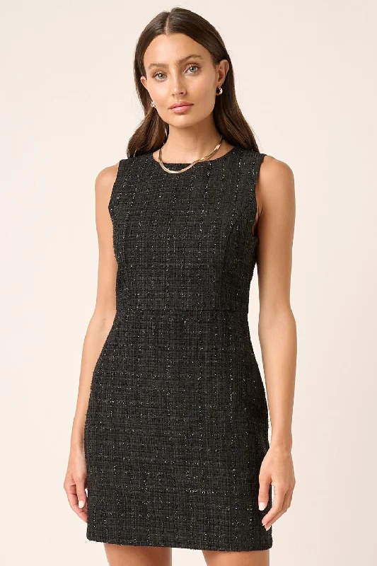 Top Deals Hot Girl Mittoshop Tweed Sleeveless Mini Dress In Black Effortless Style