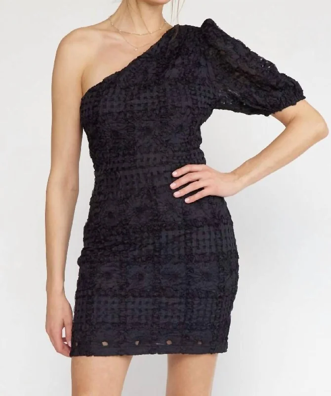 Fashion Forward Femininity Floral Textured Mini Dress In Black Effortless Comfort