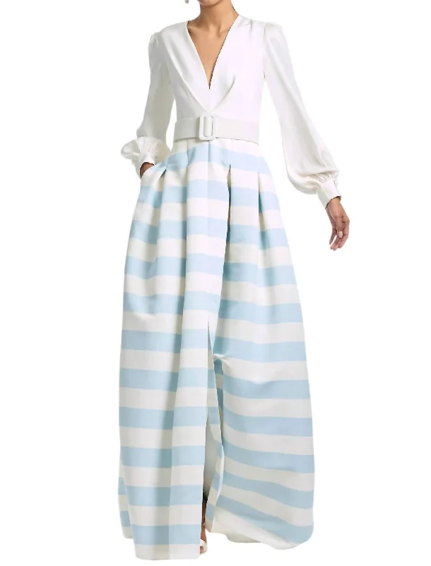 Clearance Sale, All Cheap Zoe Gown In Ivory/sailor Stripe Feminine Soft - Hued Look