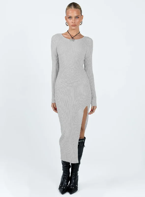 Flash Sale Starts Fitro Long Sleeve Maxi Dress Grey Classic Appeal