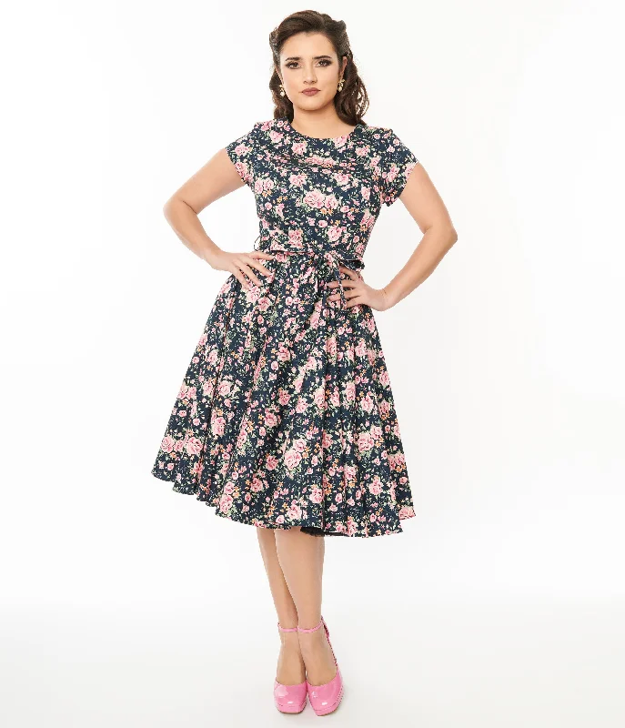 Huge Markdowns Black & Pink Floral Cleo Swing Dress Refined Simplicity