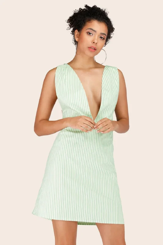 Edgy Fashion Deals Hot Girl Sommer Striped Crisscross Plunge Mini Dress In Green Weekend Special