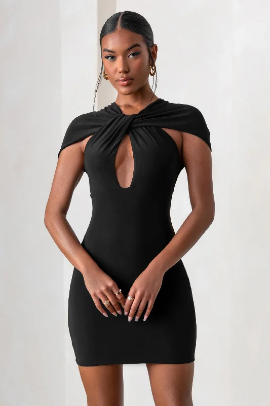 Enjoy Discount Fashionista | Black Twist Front Mini Dress With Cut Out Detail Summer Fashion