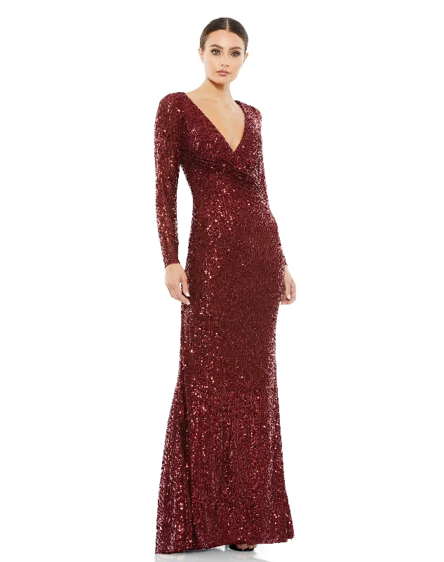 Urban Elegance Deals Sequined Faux Wrap Long Sleeve Column Gown Boho - Chic Festival - Ready Style