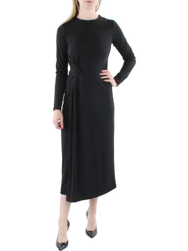 Limited Time Flash Sale Womens Knot-Front Crewneck Midi Dress Parisian Effortless Chic Style