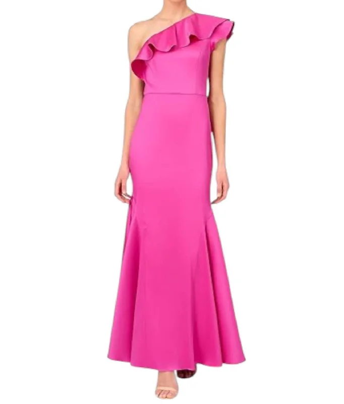 Seasonal Style Discounts One Shoulder A-Line Gown In Magenta Classic Appeal