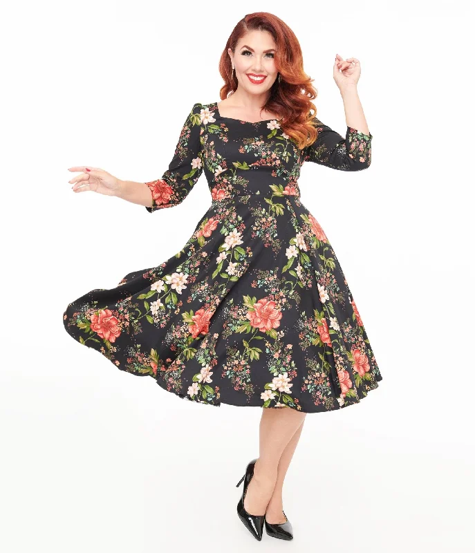 Dive Into Trendy Styles Hearts & Roses Winter Floral Isla Swing Dress Flash Sale