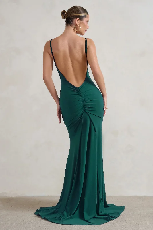 Unbeatable Prices Adele | Bottle Green Backless Ruched Fishtail Cami Maxi Dress Charming Silhouette