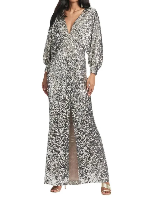 Smart Casual Deals Sequin Gabby Gown In Silver Vintage Elegance