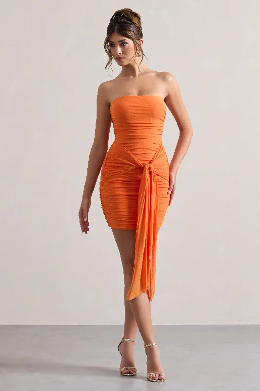 Season Sale Jesse | Orange Ruched Mini Dress With Knot Detail Urban Sophistication