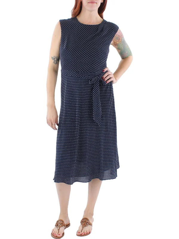 Hot Items Womens Crepe Polka Dot Midi Dress Elegant Attire