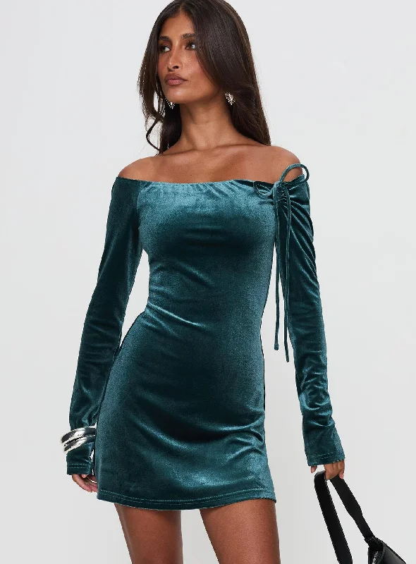 Special Offer For You Intertwine Long Sleeve Mini Dress Forest Green Vintage Elegance