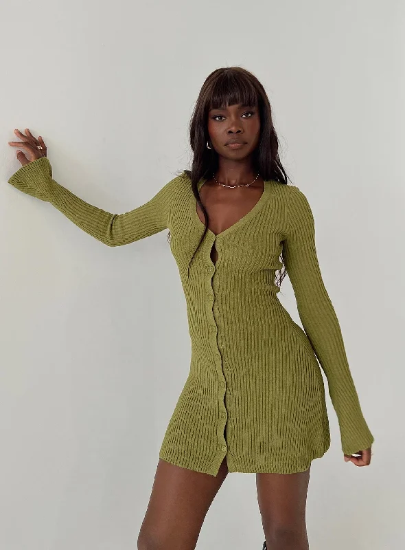 Massive Selection Sale Waldin Long Sleeve Mini Dress Olive Fashion-Forward Style