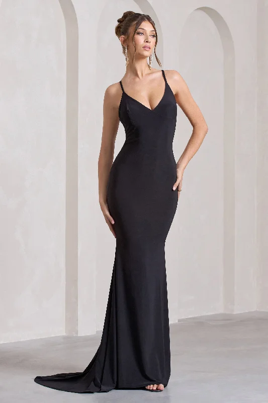 Trendy Threads Lucky Number | Black Cross Back Maxi Dress Everyday Glamour