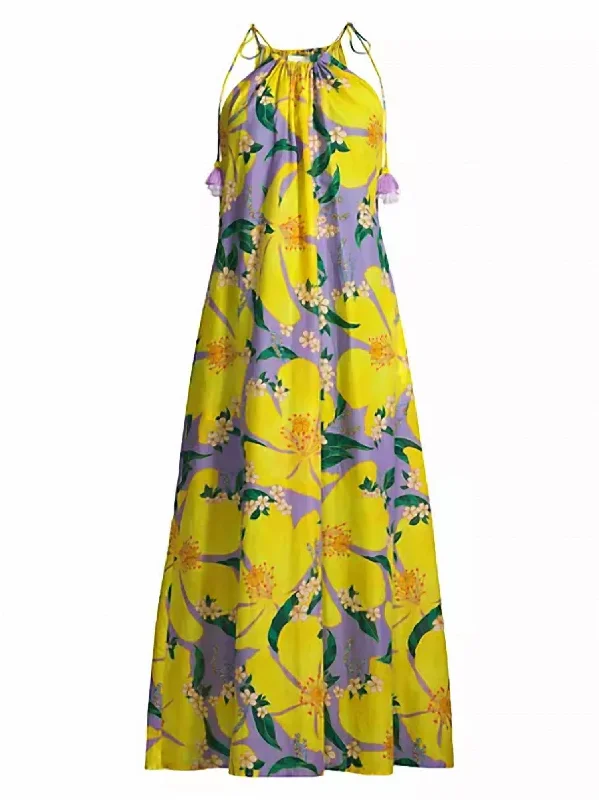 Fashion Frontiers Pietra Floral Cover-Up Maxi Dress In Lilac Elegant Details