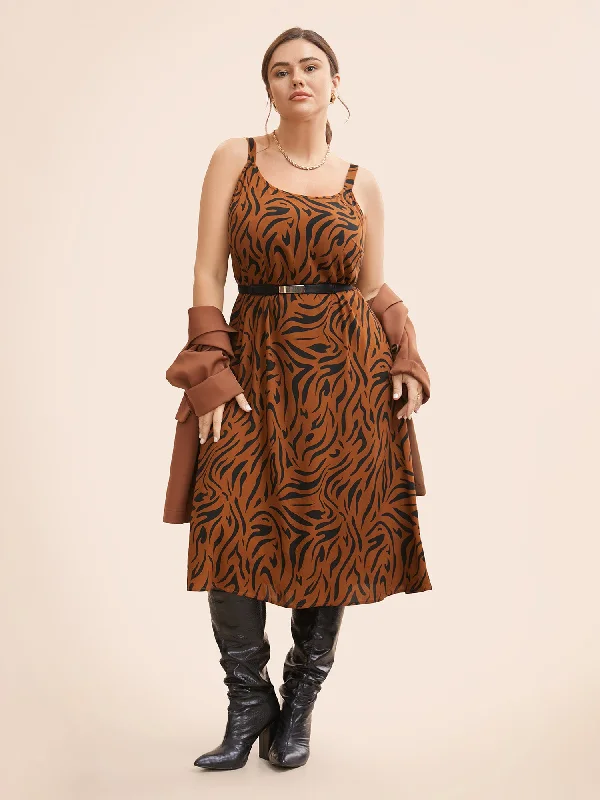 Fashionable Comfort Promotions Leopard Print Cami Midi Dress Romantic Detailing