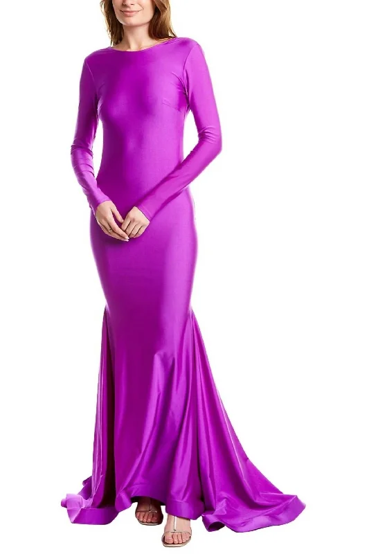 Special Offer Long Sleeve Evening Gown in Magenta Feminine Elegance