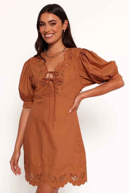 Seasonal Trends Rhodes Mini Dress - Brown Vintage Elegance