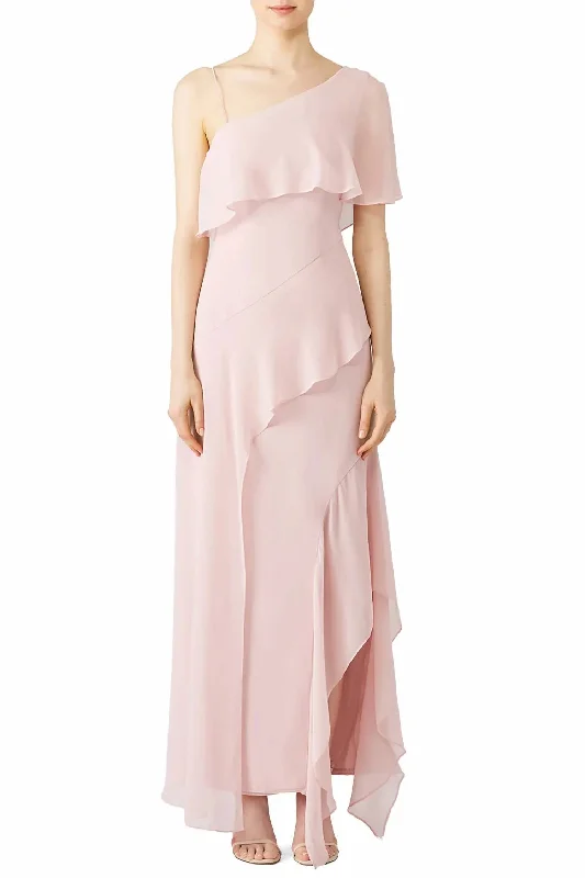 Dive Into Trendy Styles Ruffle Gown In Blush Effortless Comfort