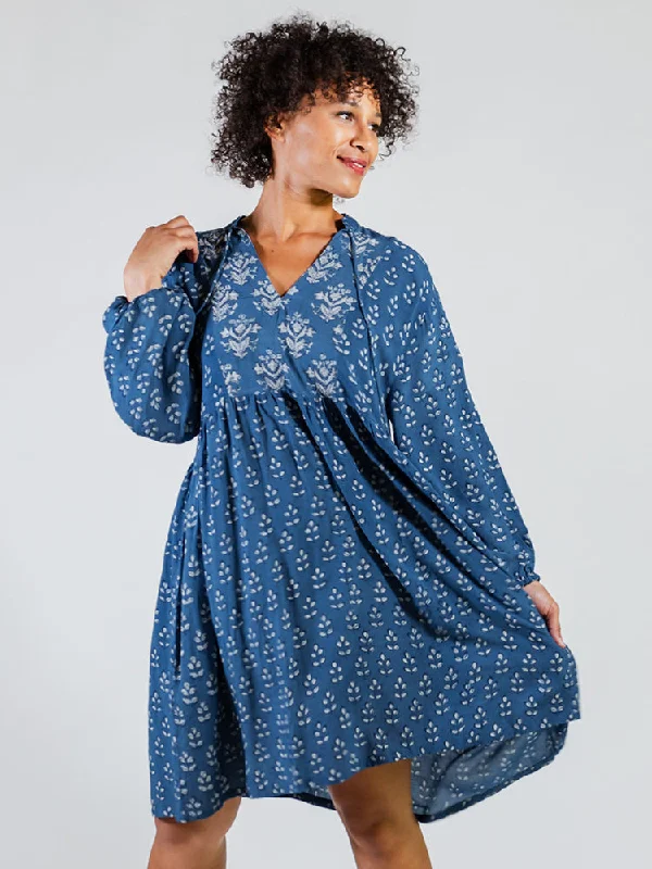 Relaxed Style Deals Sohla Mini Dress - Indigo Mix Romantic Flair