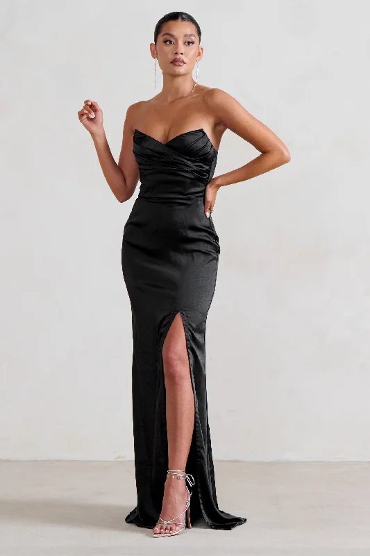 Sustainable Fashion Extravaganza Coraline | Black Strapless Maxi Dress With Split Modern Romance