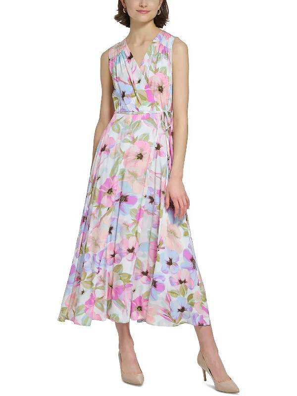 Fashion Deal Womens Floral Sleeveless Wrap Dress Dreamy Draping