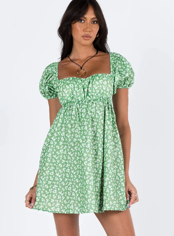 Special Offers Let's Dance Mini Dress Green Floral Minimalist Chic