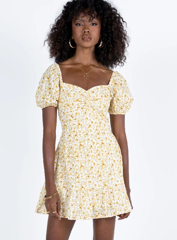 Final Sale Kaori Mini Dress Yellow Floral Contemporary Chic