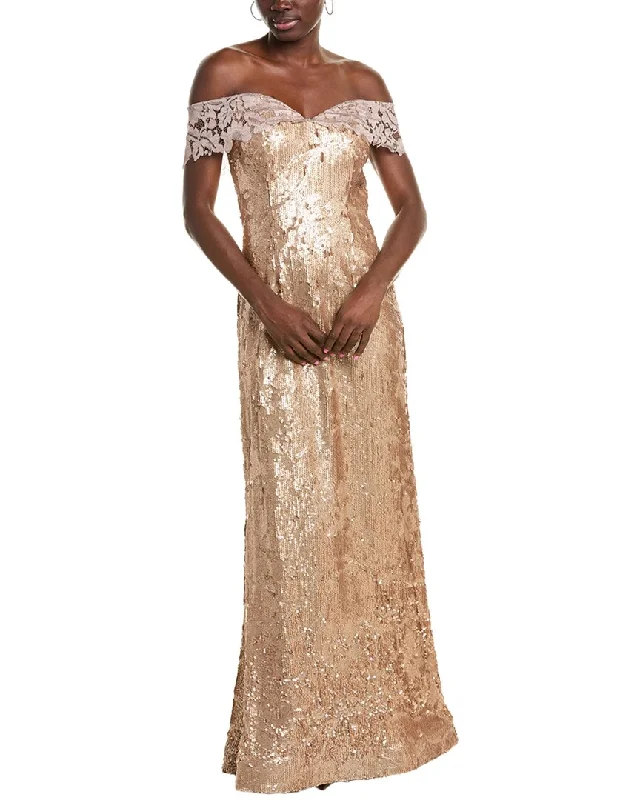 Holiday Attire Sale Rene Ruiz Off-The-Shoulder Embroidered Sequin Gown Dreamy Aesthetic