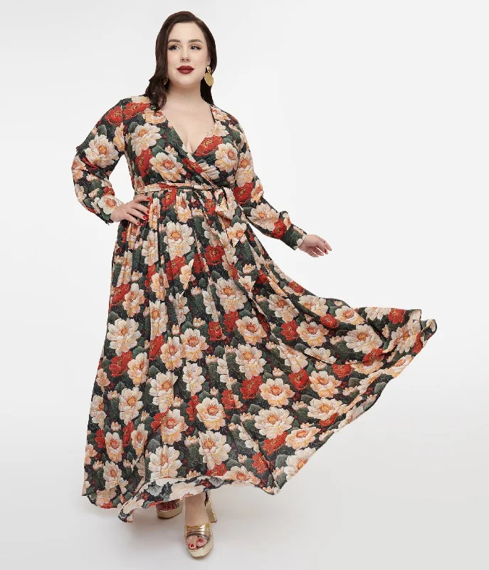 Fresh Styles, Fresh Deals Unique Vintage Plus Size 1970s White & Red Floral Farrah Maxi Dress Graceful Cut