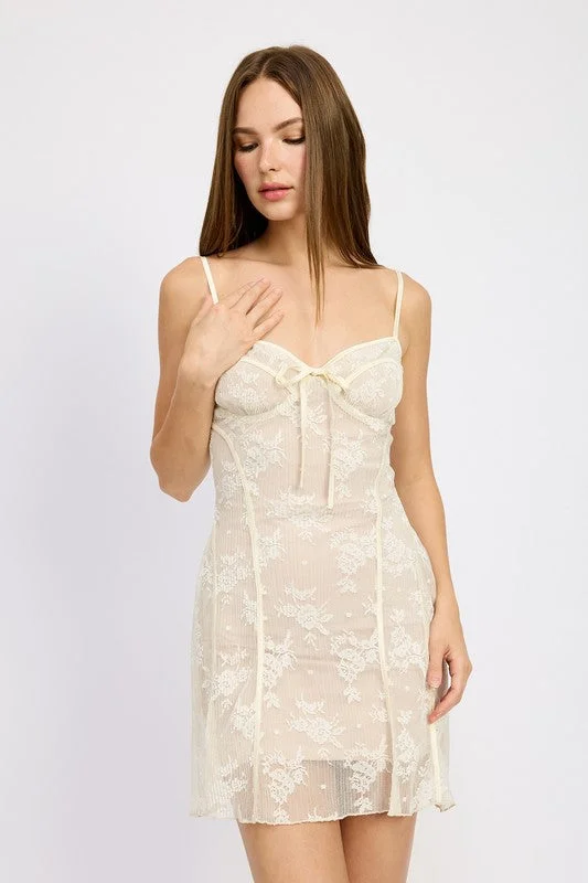 Absurdly Cheap Sale Hot Girl Lacy Lui Spaghetti Strap Mini Dress In Cream Ethnic Cultural Event Wear