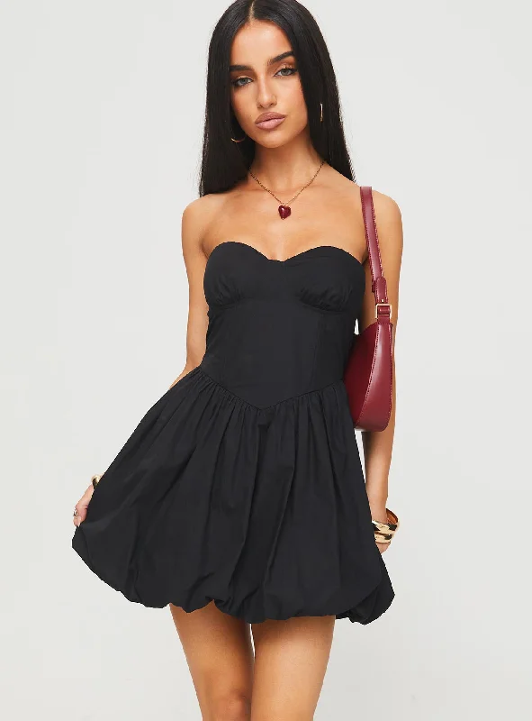 Unbeatable Prices Zafira Strapless Bubble Hem Mini Dress Black Disco - Inspired Retro Dance Look