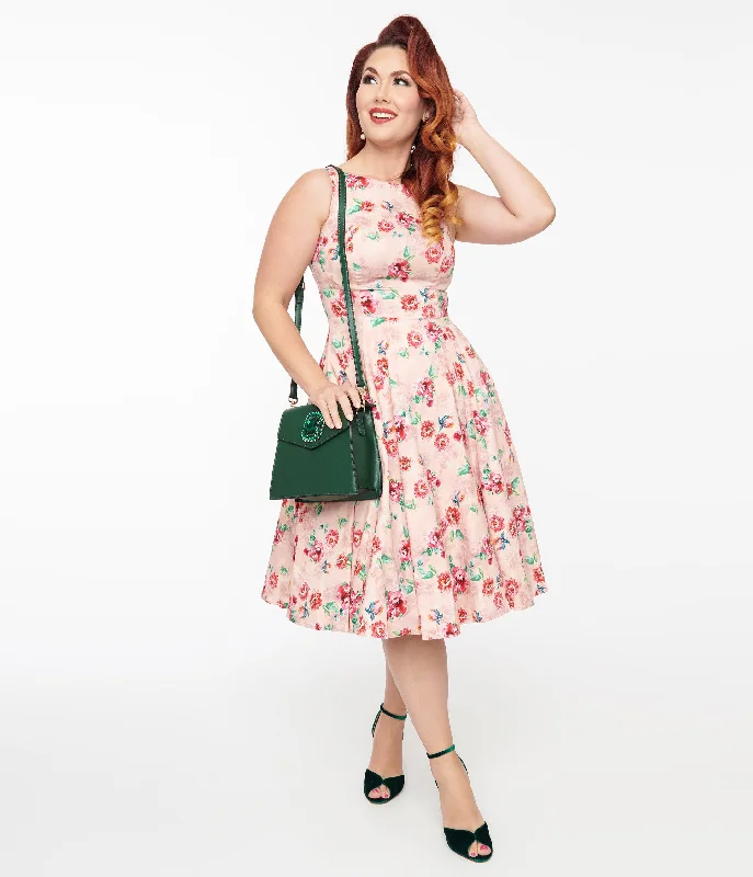 Additional Time-Limited Offers 1950s Pink Floral Leah Swing Dress Classic Charm