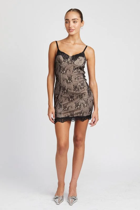 Spring Offer Hot Girl All Good Spaghetti Strap Lace Mini Dress In Black Subtle Sophistication