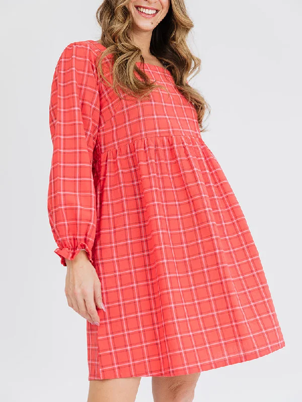 Contemporary Casual Deals Nico Mini Dress - Red Plaid Graceful Drape