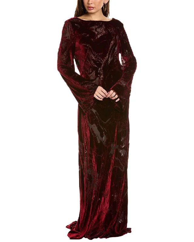 Exclusive Deals Online Alberta Ferretti Velvet Burnout Silk-Blend Gown Luxury Style