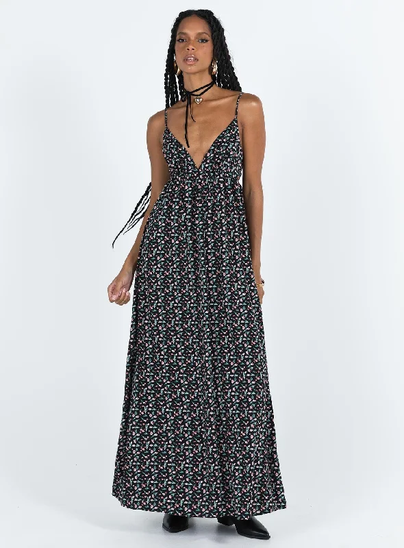 Fashion Forward Koko Maxi Dress Black Floral Elegant Ensemble